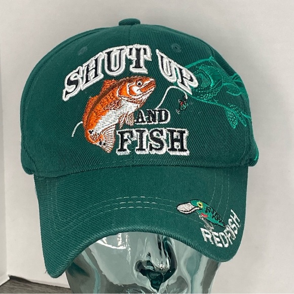 Green Fishing Cap with Embroidered Fish Design Redfish.Pre-owned. Printed hat - Picture 1 of 9